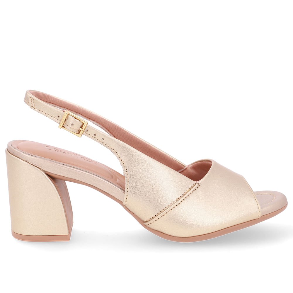 Sandália Salto Bloco Couro Dourada Básica