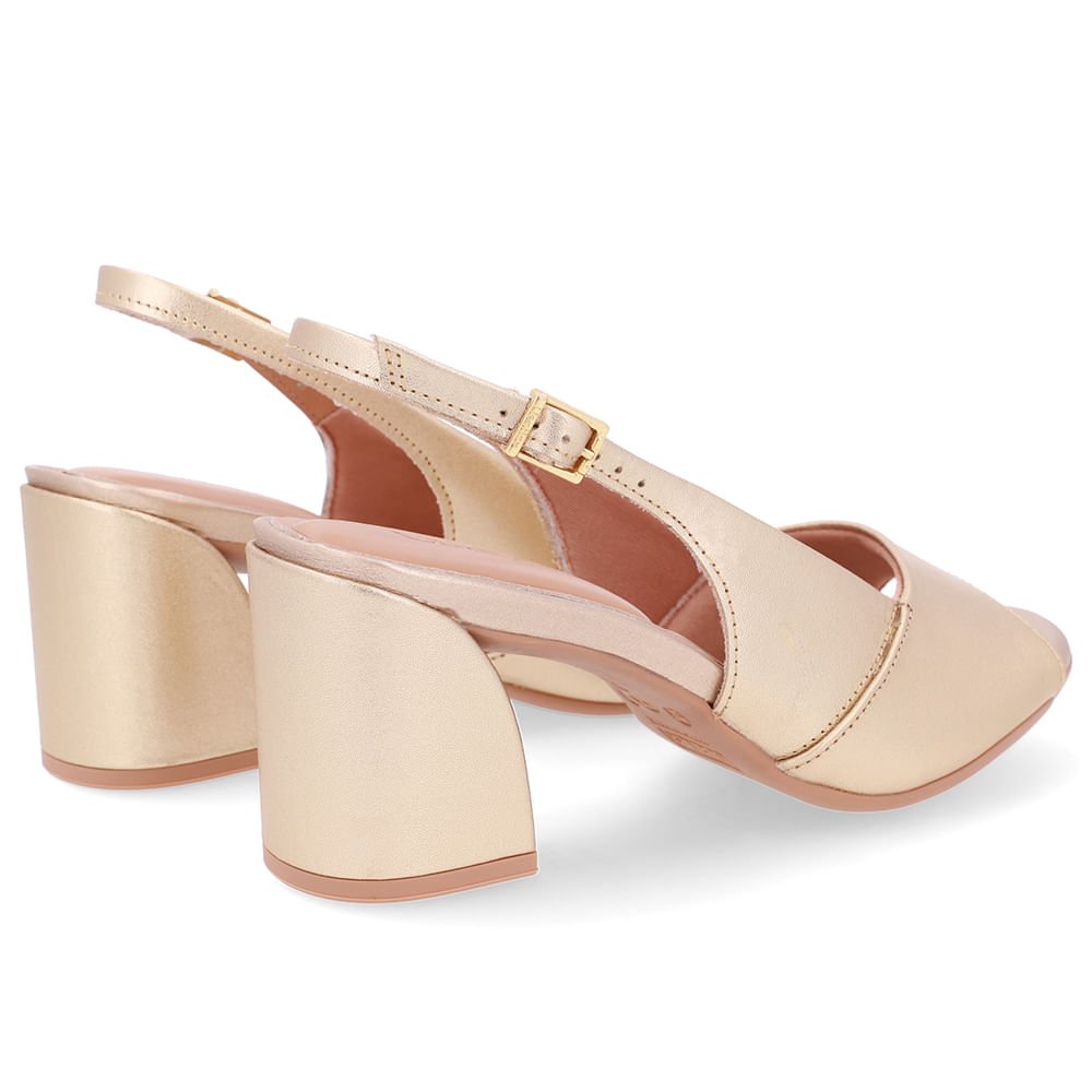 Sandália Salto Bloco Couro Dourada Básica Dourado 3