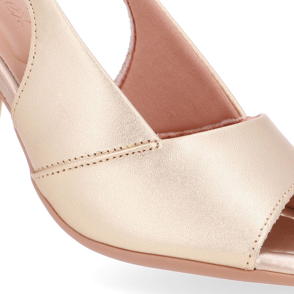 Sandália Salto Bloco Couro Dourada Básica Dourado 4