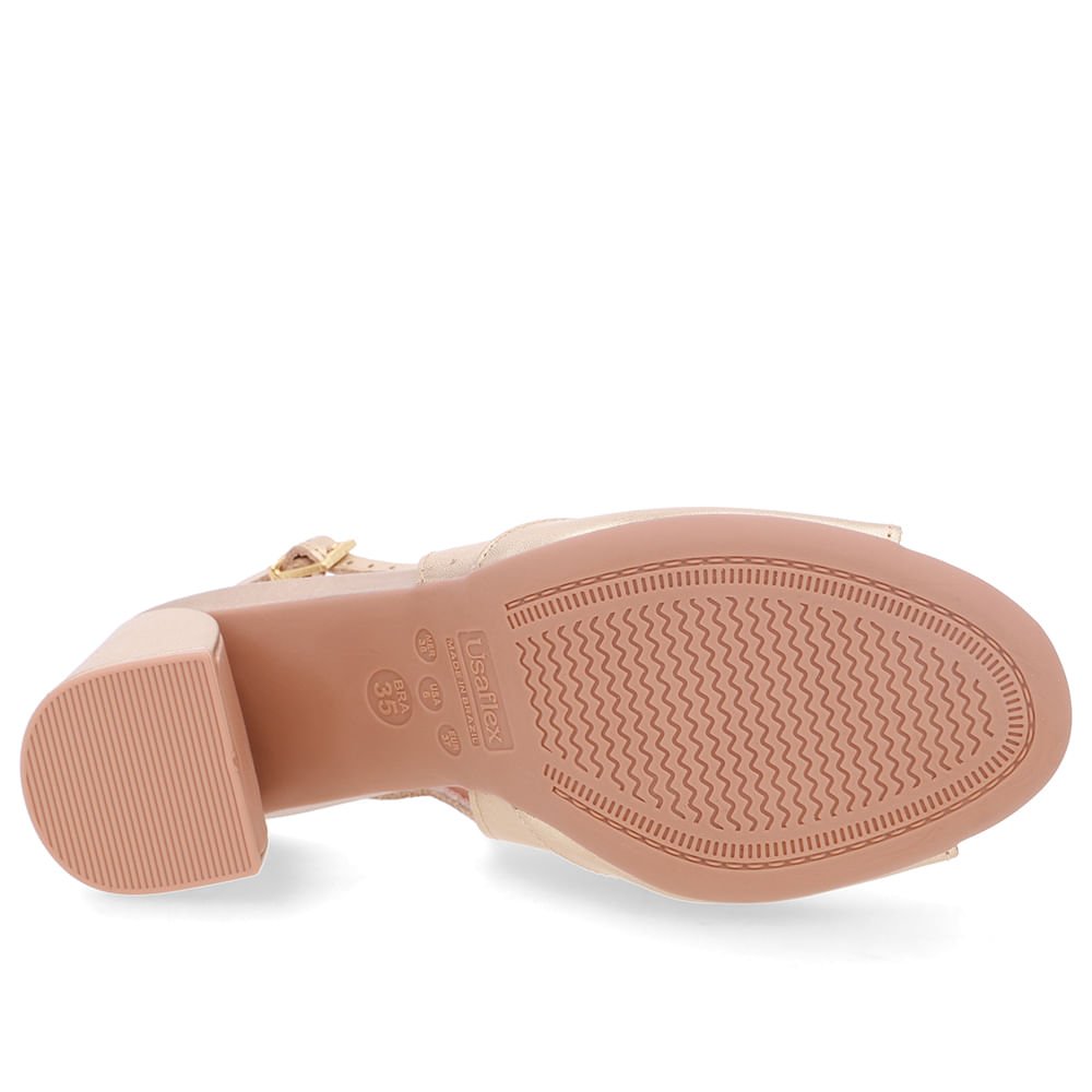 Sandália Salto Bloco Couro Dourada Básica Dourado 5