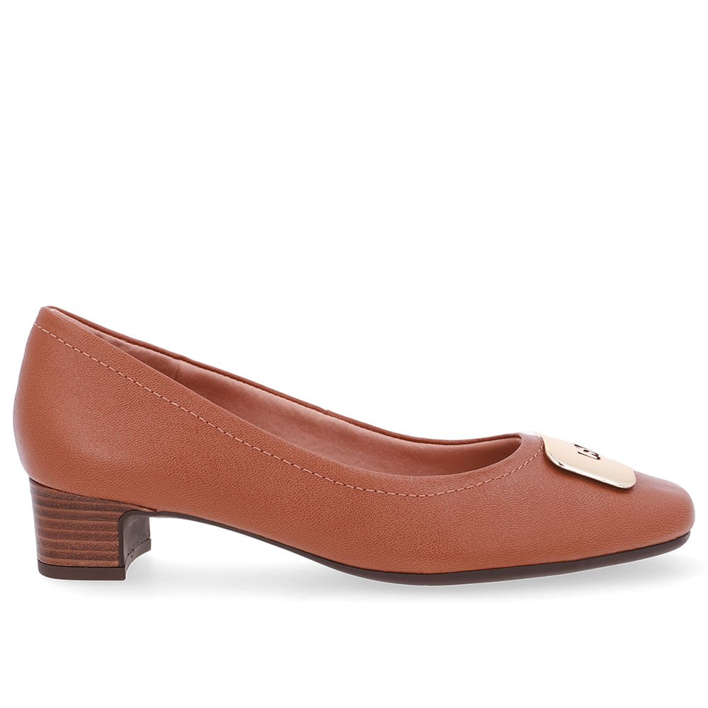 Scarpin Couro Marrom Bico Quadrado