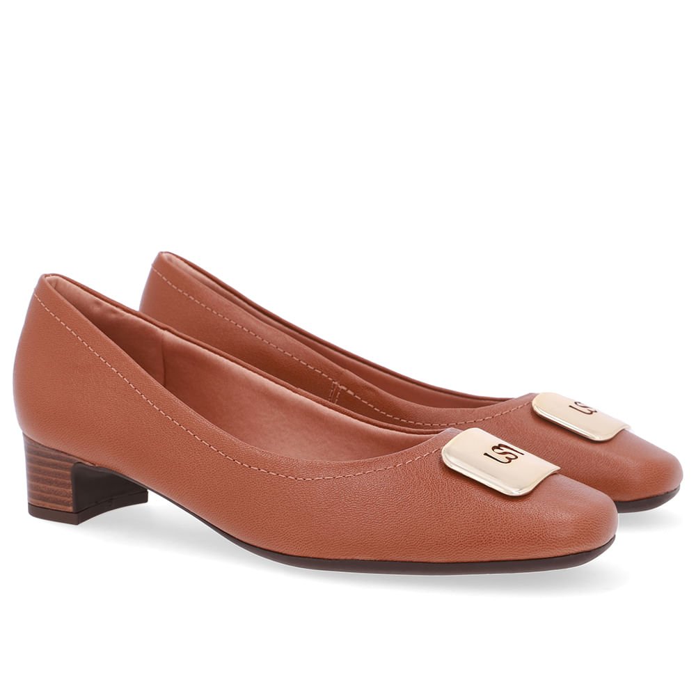 Scarpin Couro Marrom Bico Quadrado Marrom 2