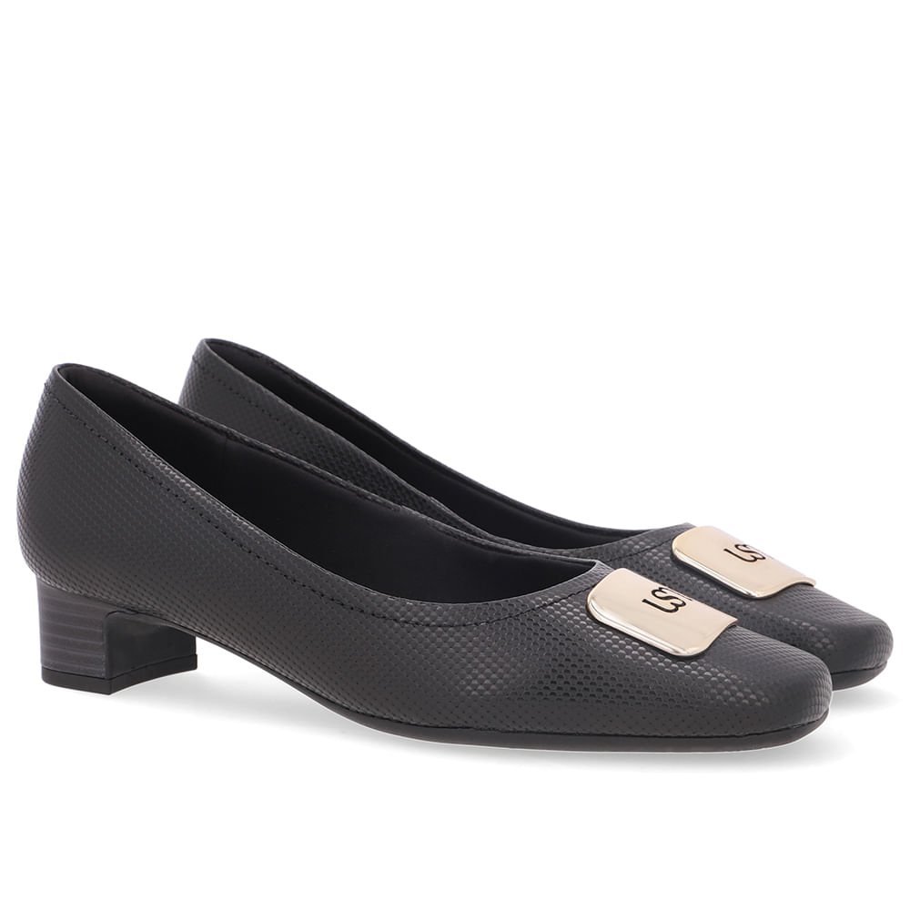 Scarpin Couro Preto Bico Quadrado Preto 2