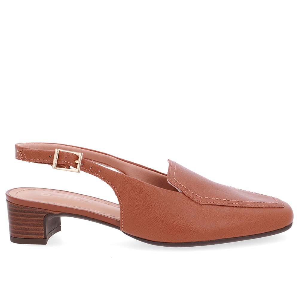 Slingback Marrom Bico Quadrado Couro