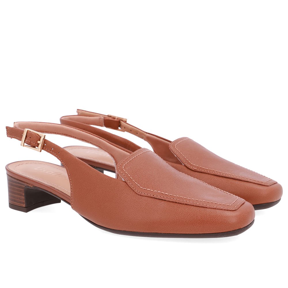 Slingback Marrom Bico Quadrado Couro Marrom 2