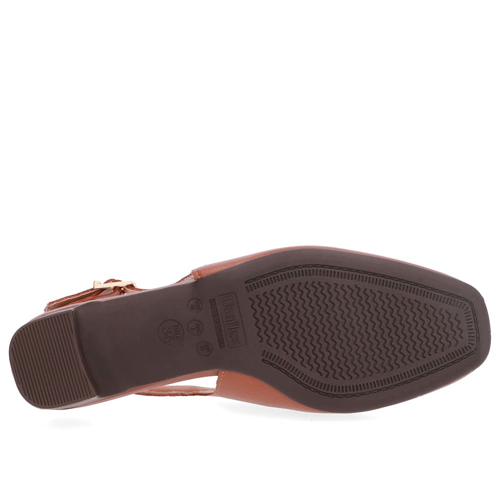 Slingback Marrom Bico Quadrado Couro Marrom 5
