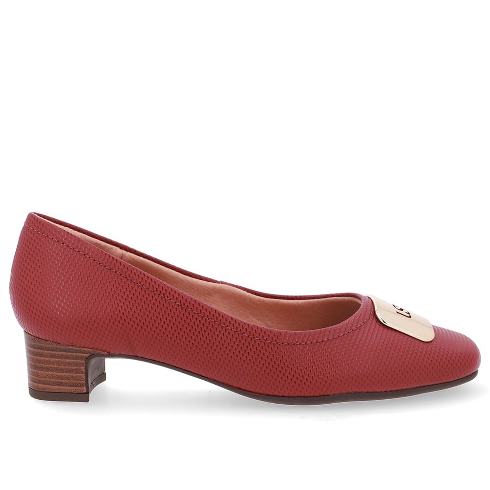 Scarpin Couro Vermelho Bico Quadrado