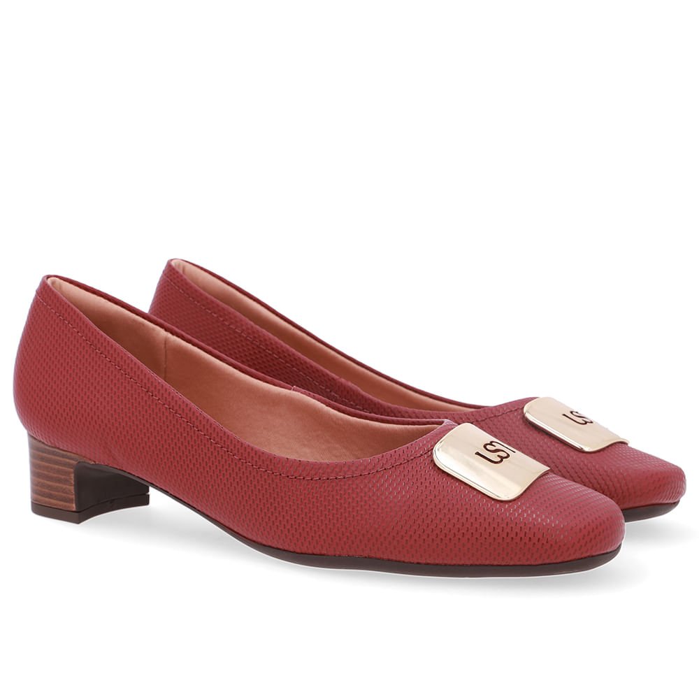 Scarpin Couro Vermelho Bico Quadrado Vermelho 2