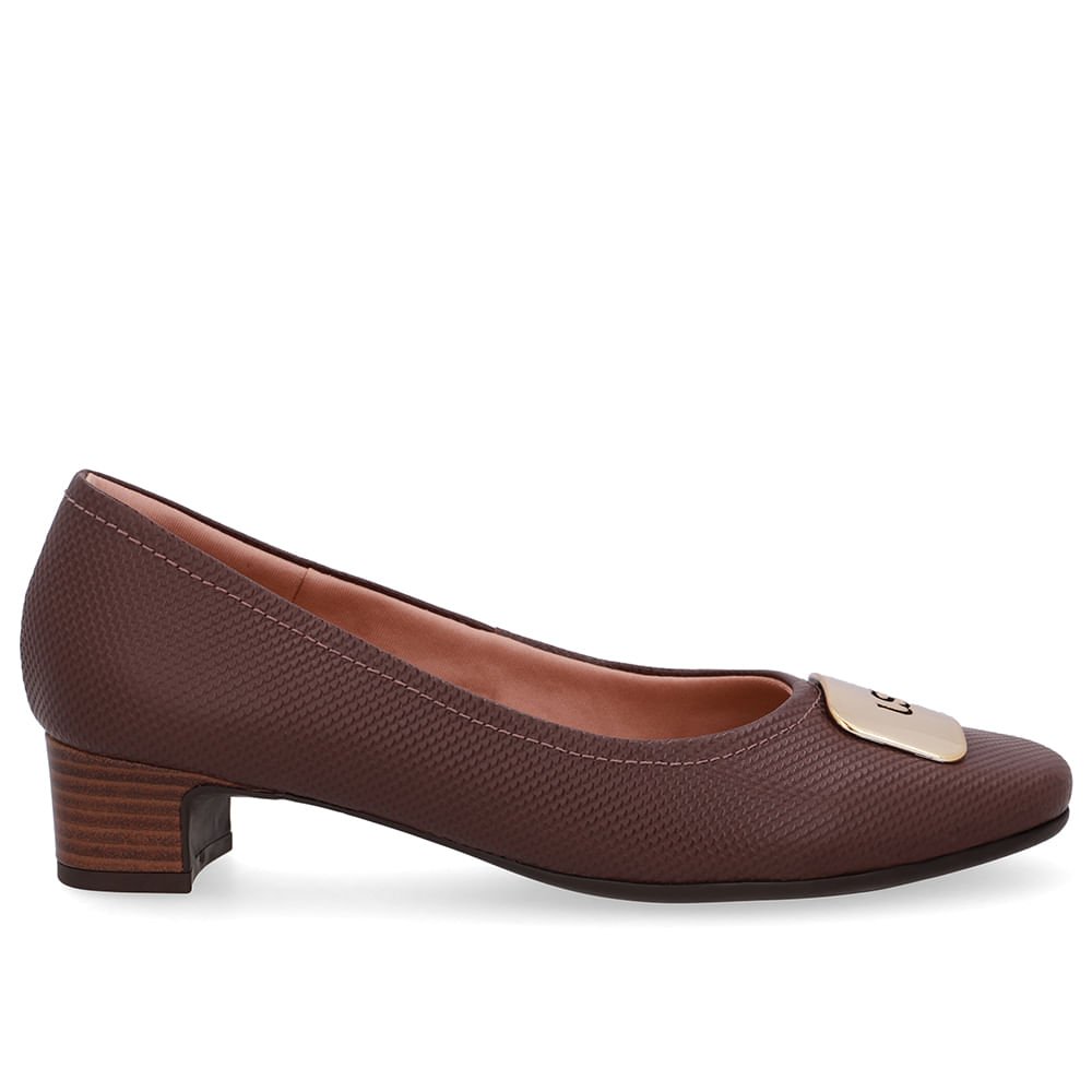 Scarpin Couro Marrom Bico Quadrado