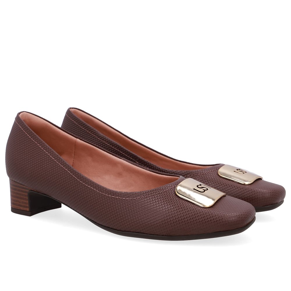 Scarpin Couro Marrom Bico Quadrado Marrom 2