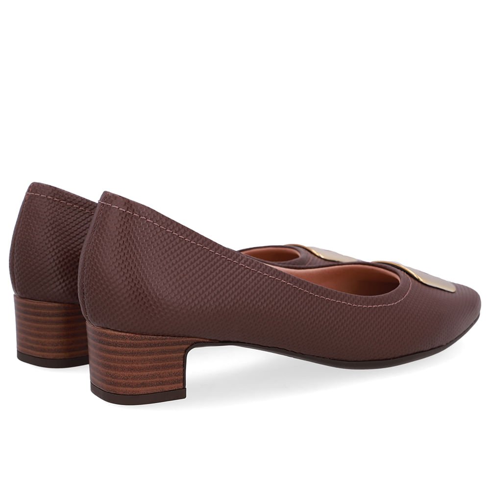Scarpin Couro Marrom Bico Quadrado Marrom 3