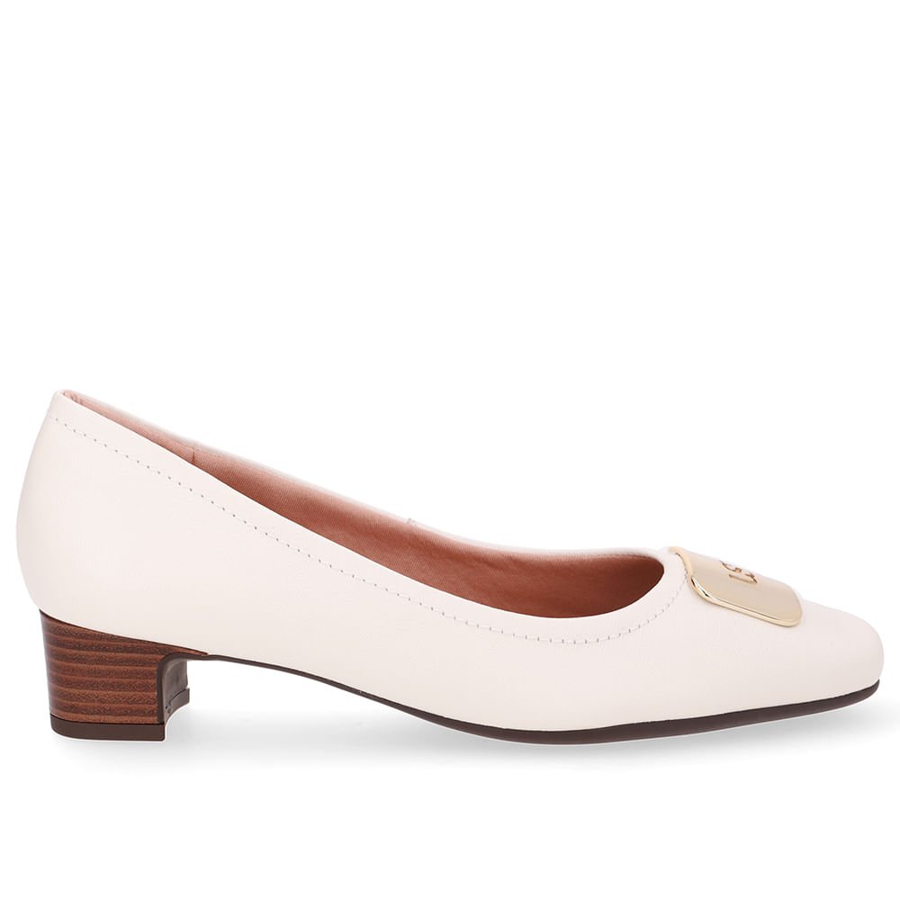 Scarpin Couro Branco Marfim Bico Quadrado