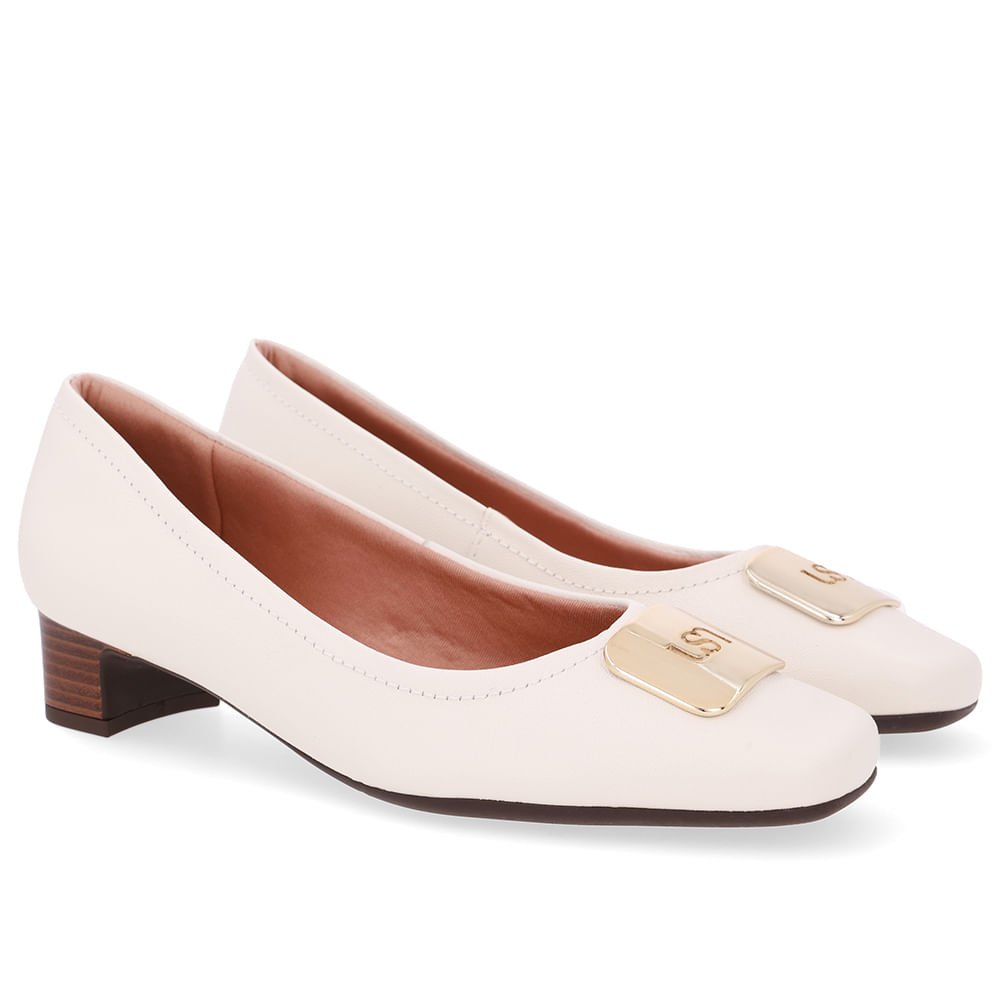 Scarpin Couro Branco Marfim Bico Quadrado Branco 2