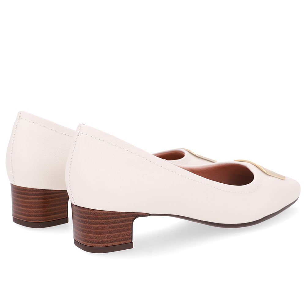 Scarpin Couro Branco Marfim Bico Quadrado Branco 3