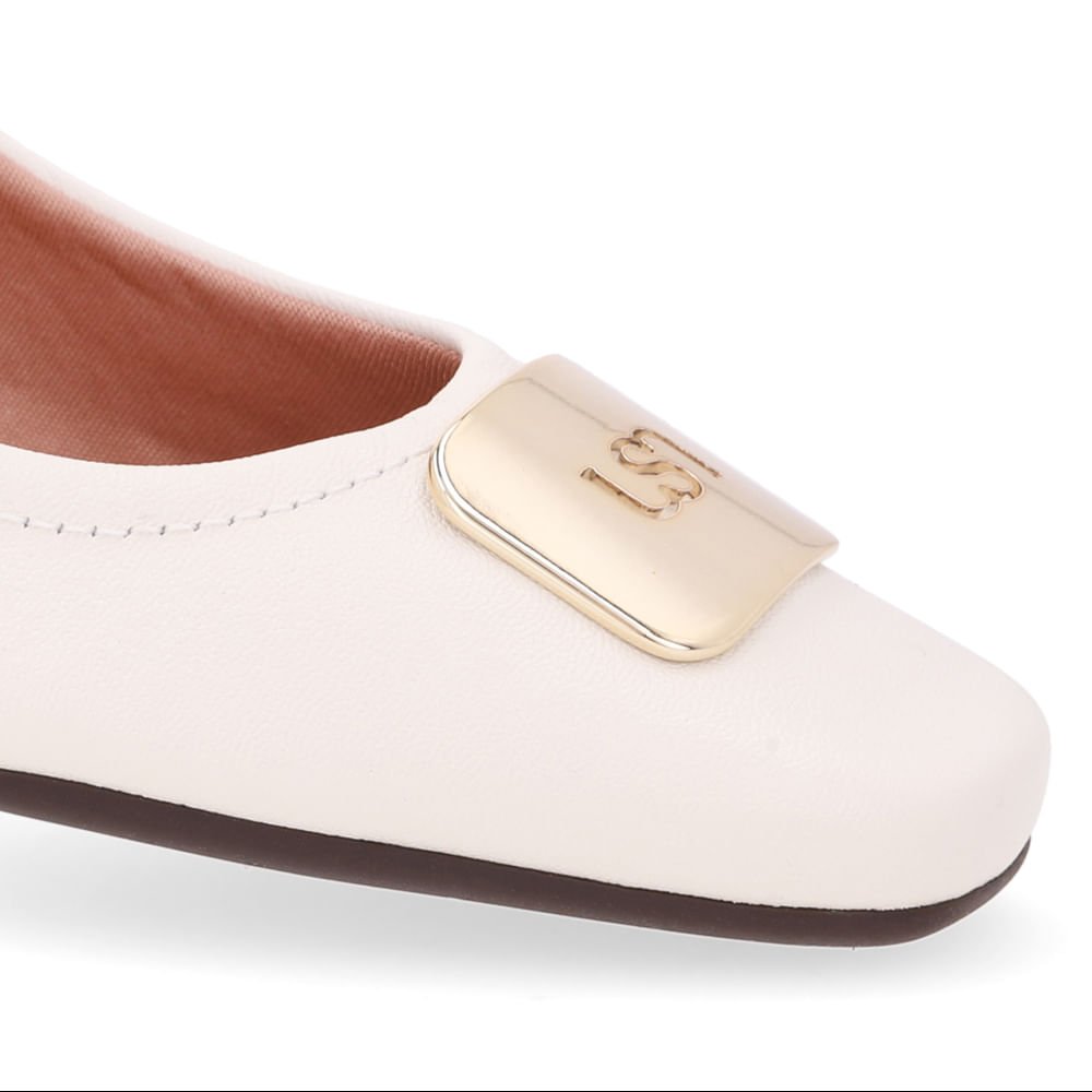 Scarpin Couro Branco Marfim Bico Quadrado Branco 4