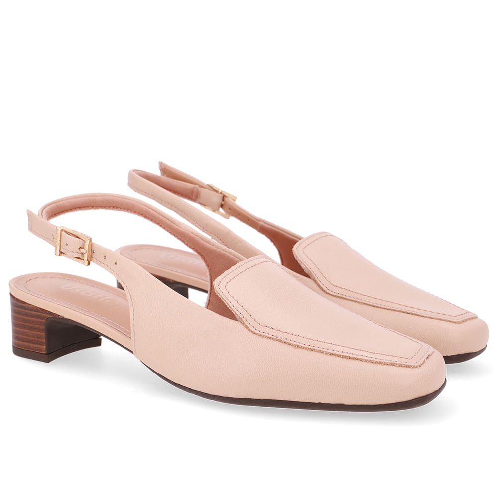 Slingback Bege Bico Quadrado Couro Bege 2