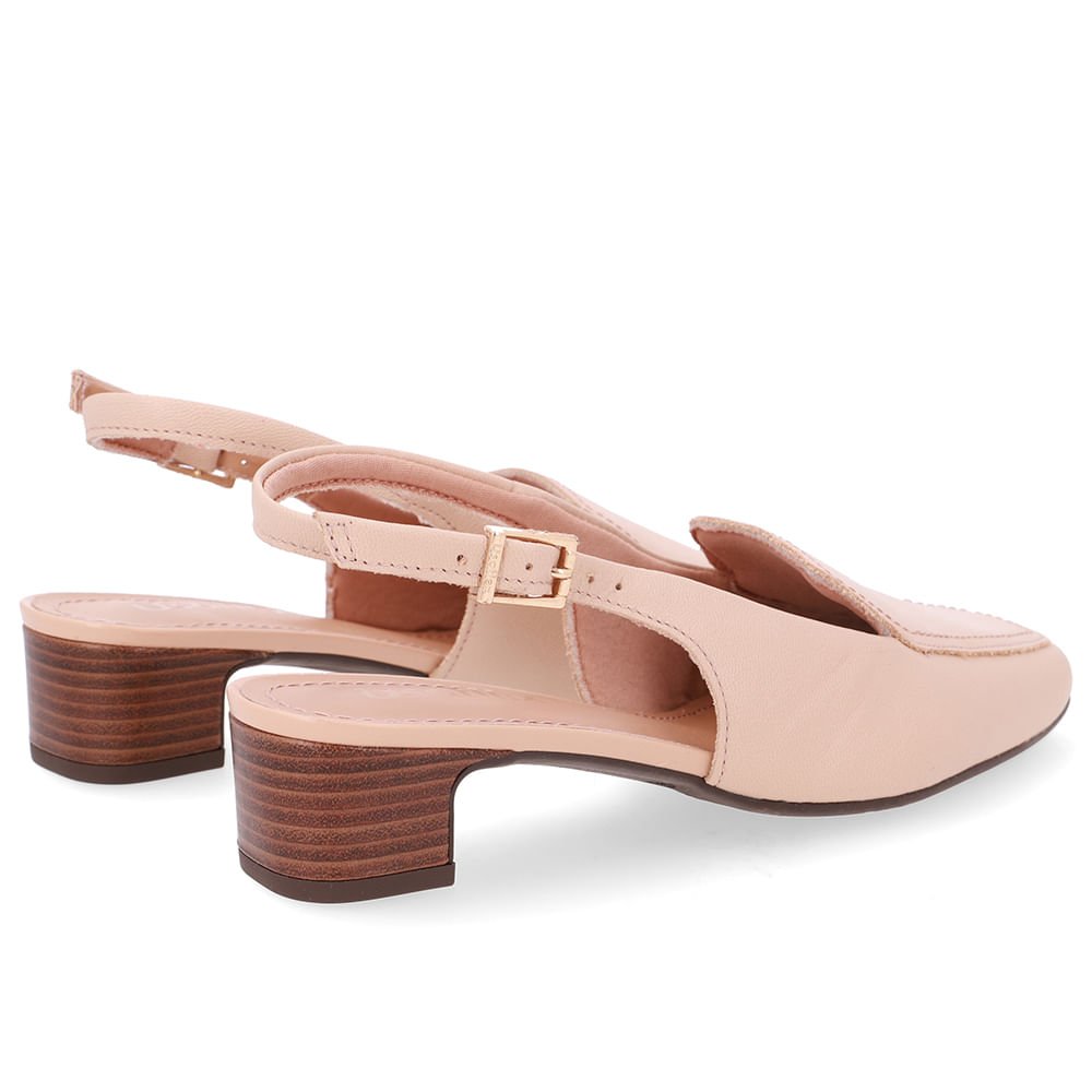 Slingback Bege Bico Quadrado Couro Bege 3