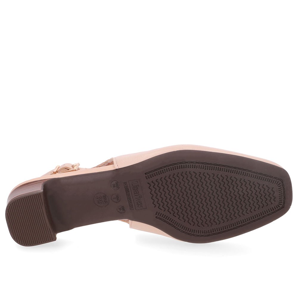 Slingback Bege Bico Quadrado Couro Bege 5