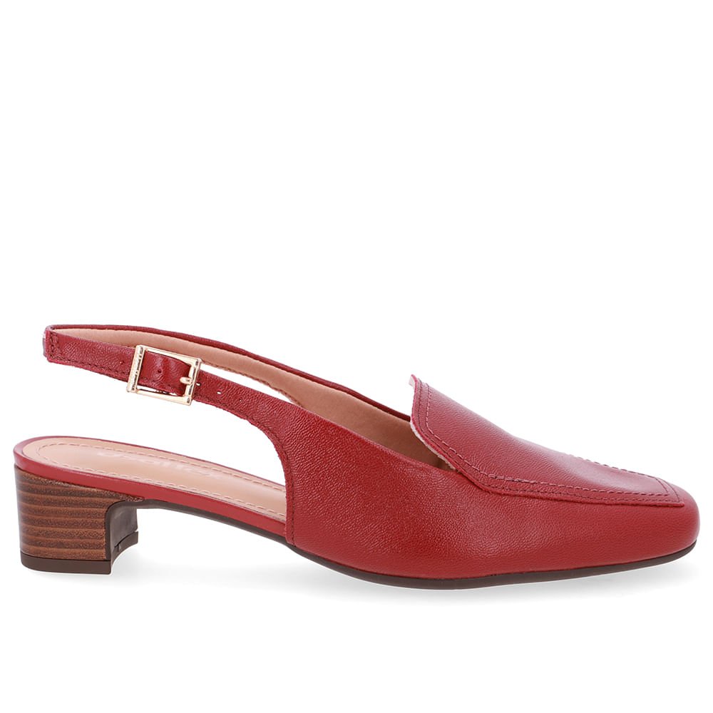 Slingback Vermelho Bico Quadrado Couro