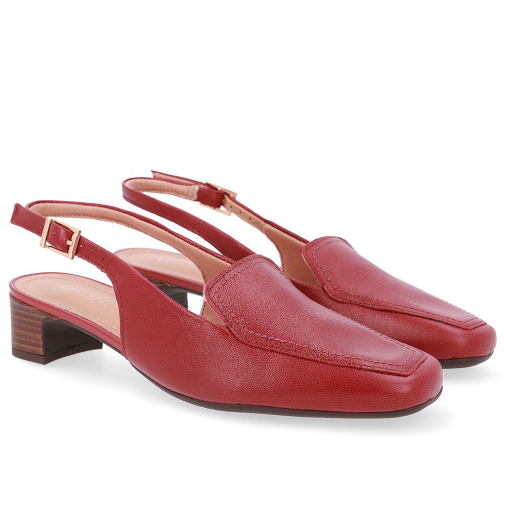 Slingback Vermelho Bico Quadrado Couro Vermelho 2