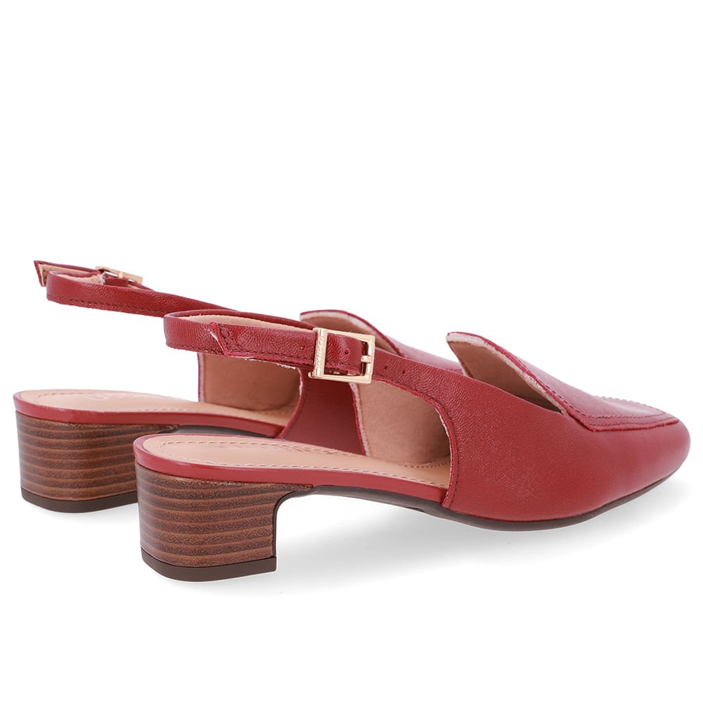 Slingback Vermelho Bico Quadrado Couro Vermelho 3