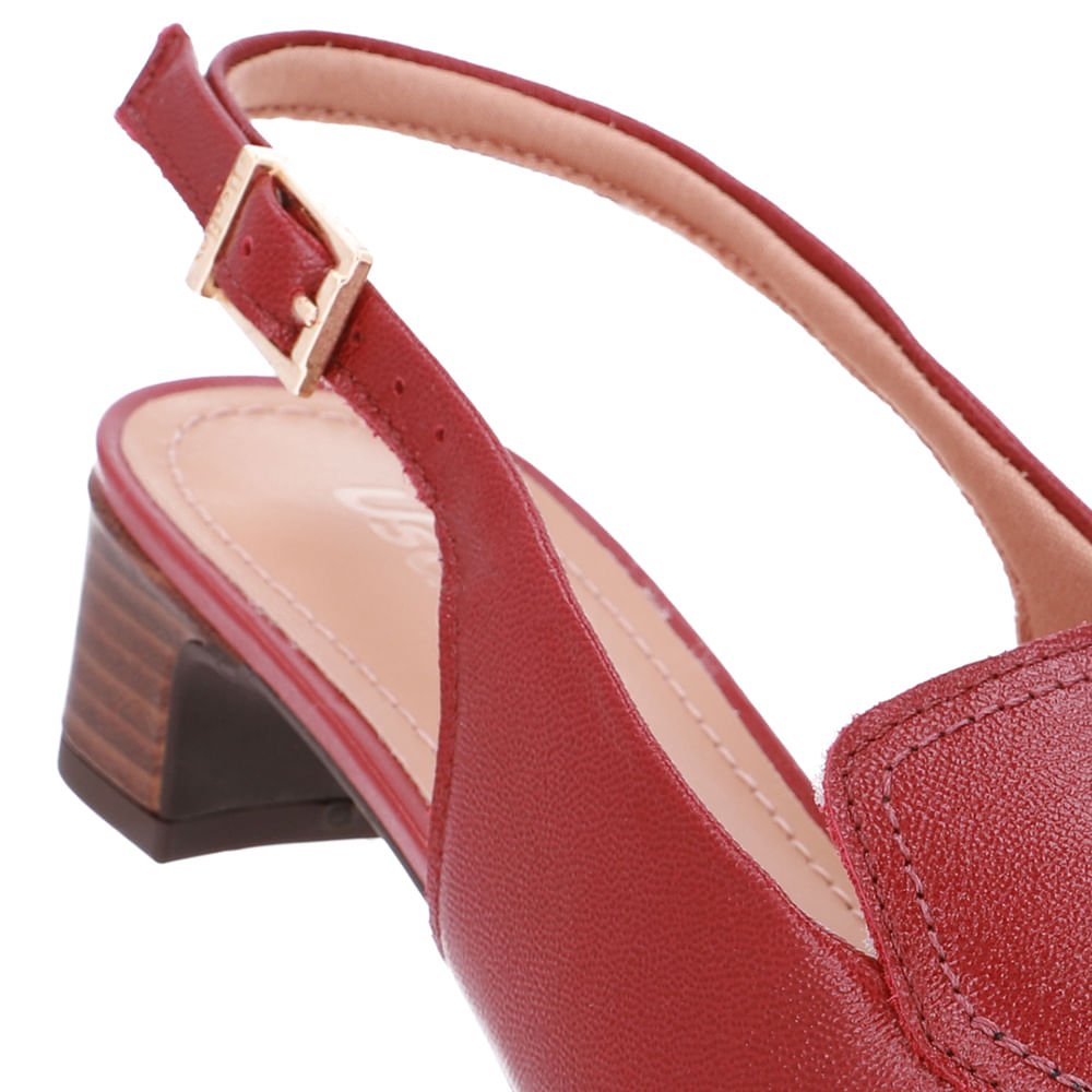 Slingback Vermelho Bico Quadrado Couro Vermelho 4
