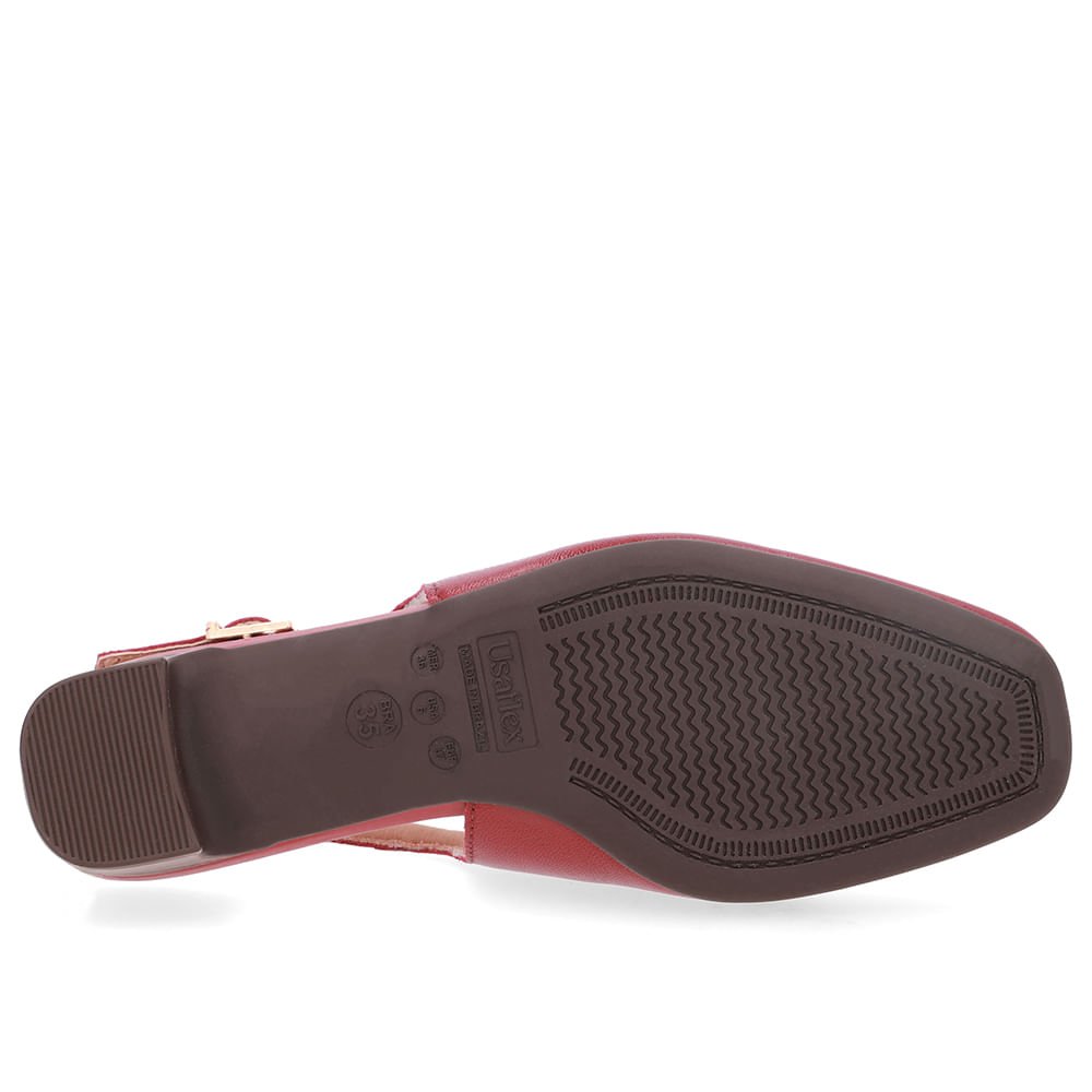 Slingback Vermelho Bico Quadrado Couro Vermelho 5