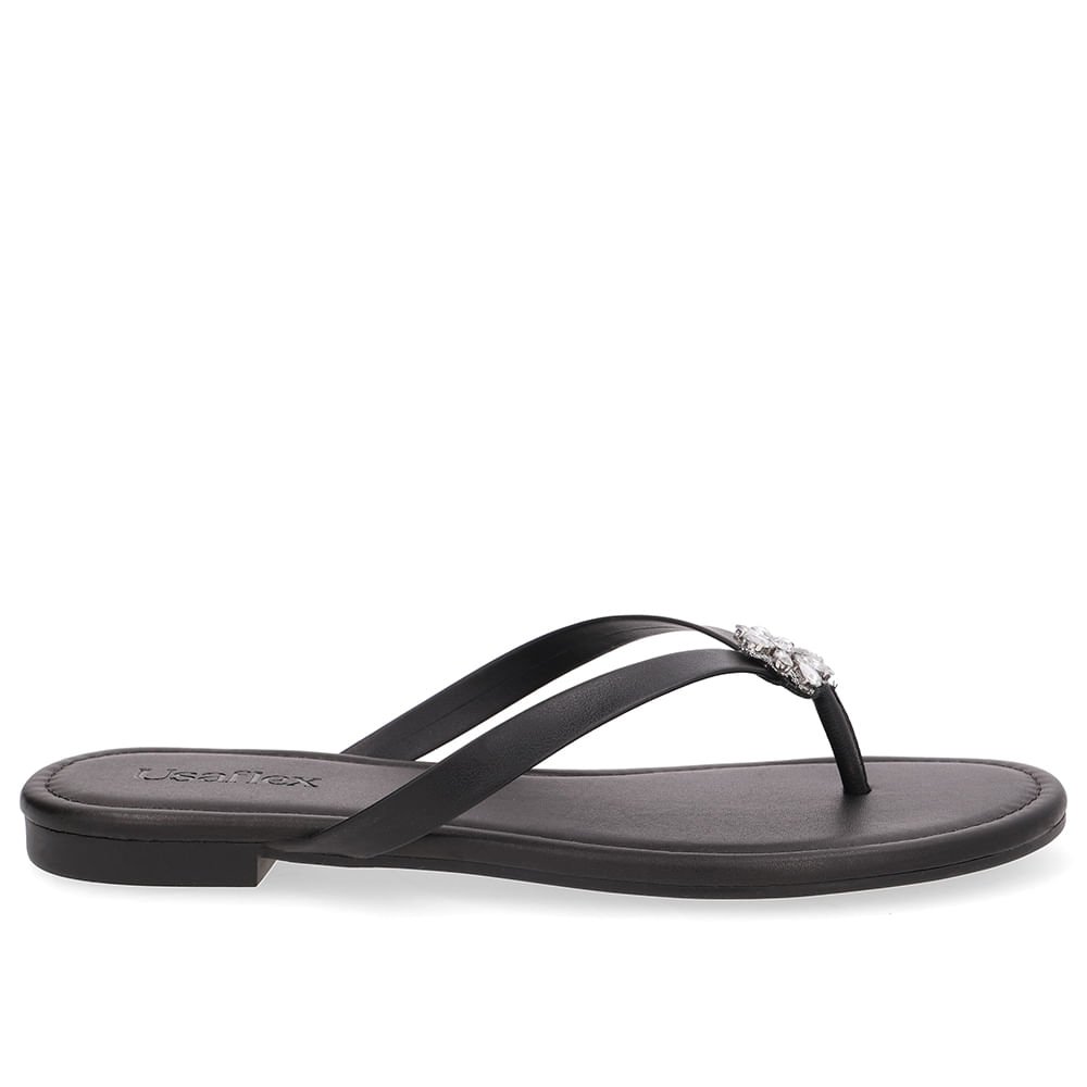 Chinelo Rasteiro Couro Preto