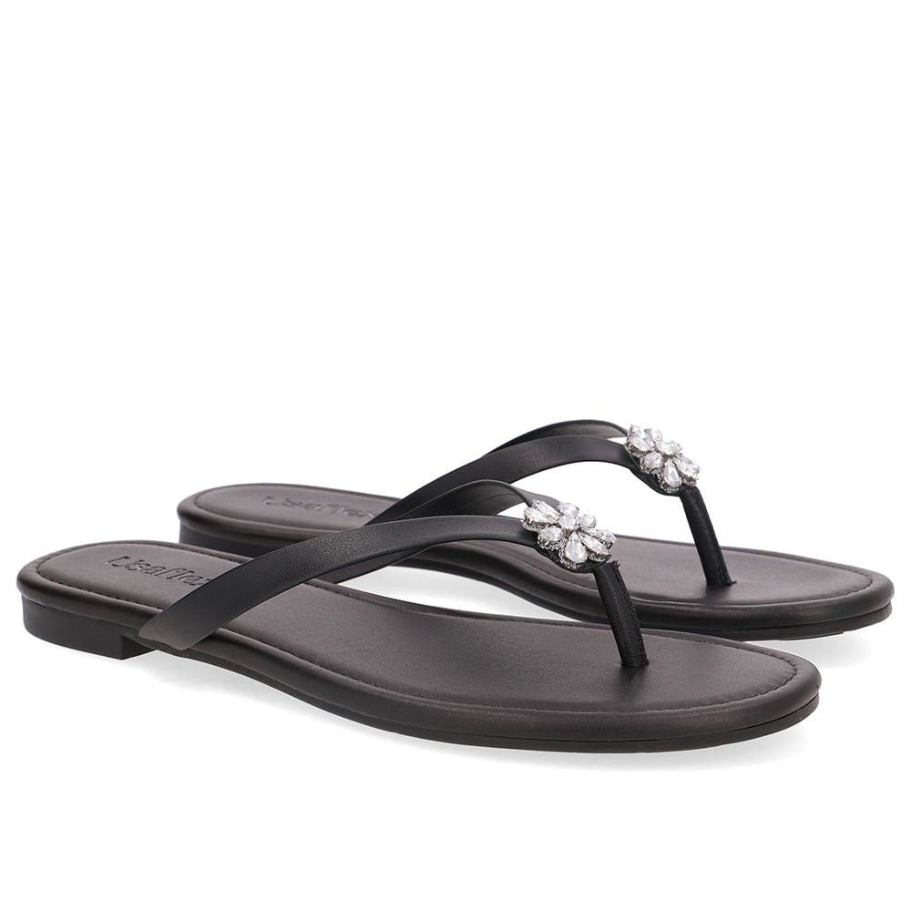 Chinelo Rasteiro Couro Preto Preto 2