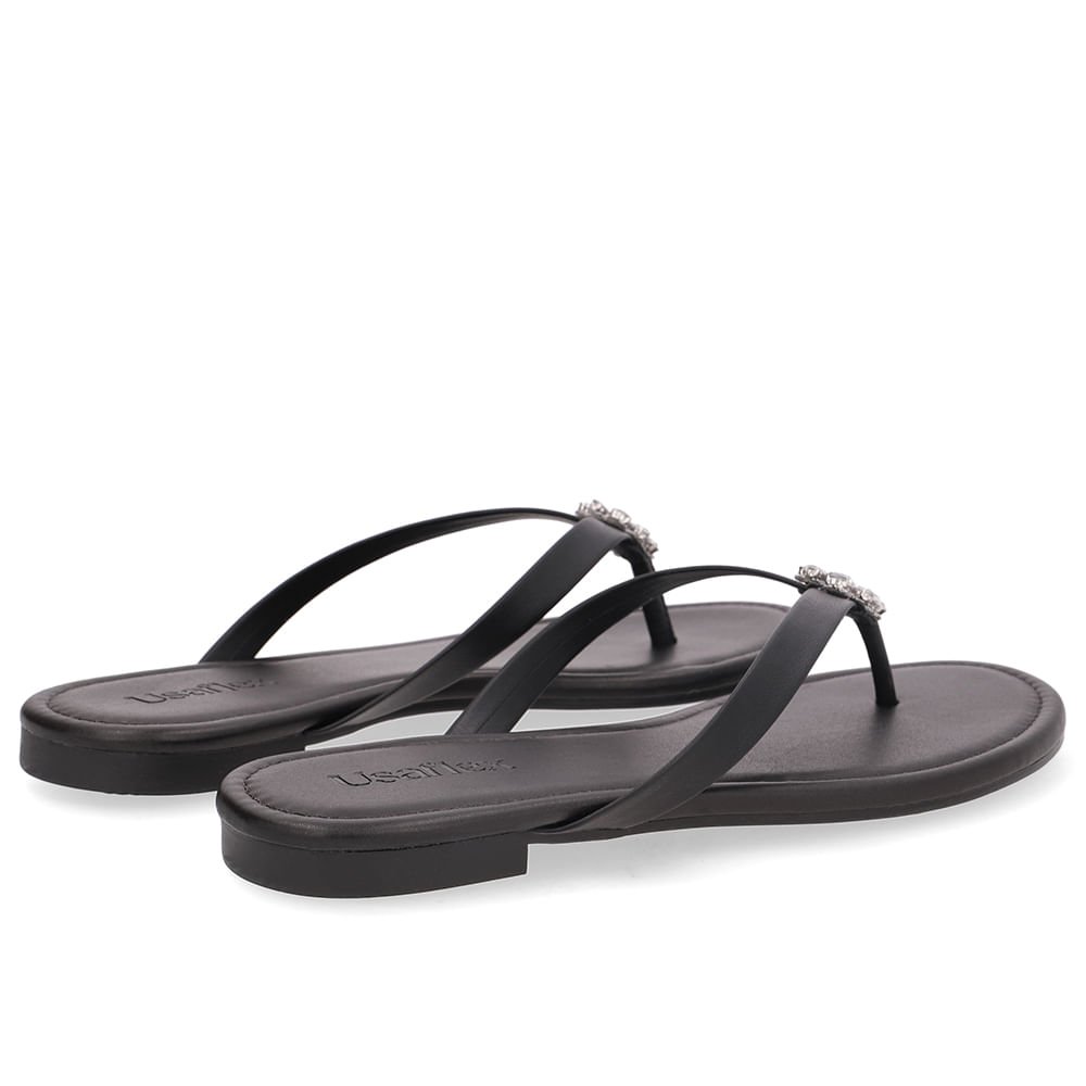 Chinelo Rasteiro Couro Preto Preto 3