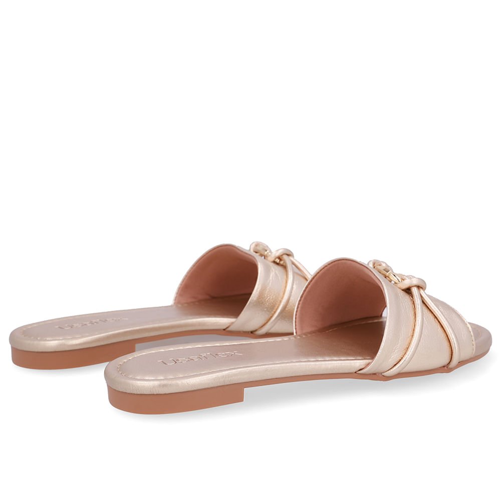 Rasteira Bico Redondo Couro Dourada Tira Enfeite Dourado 3