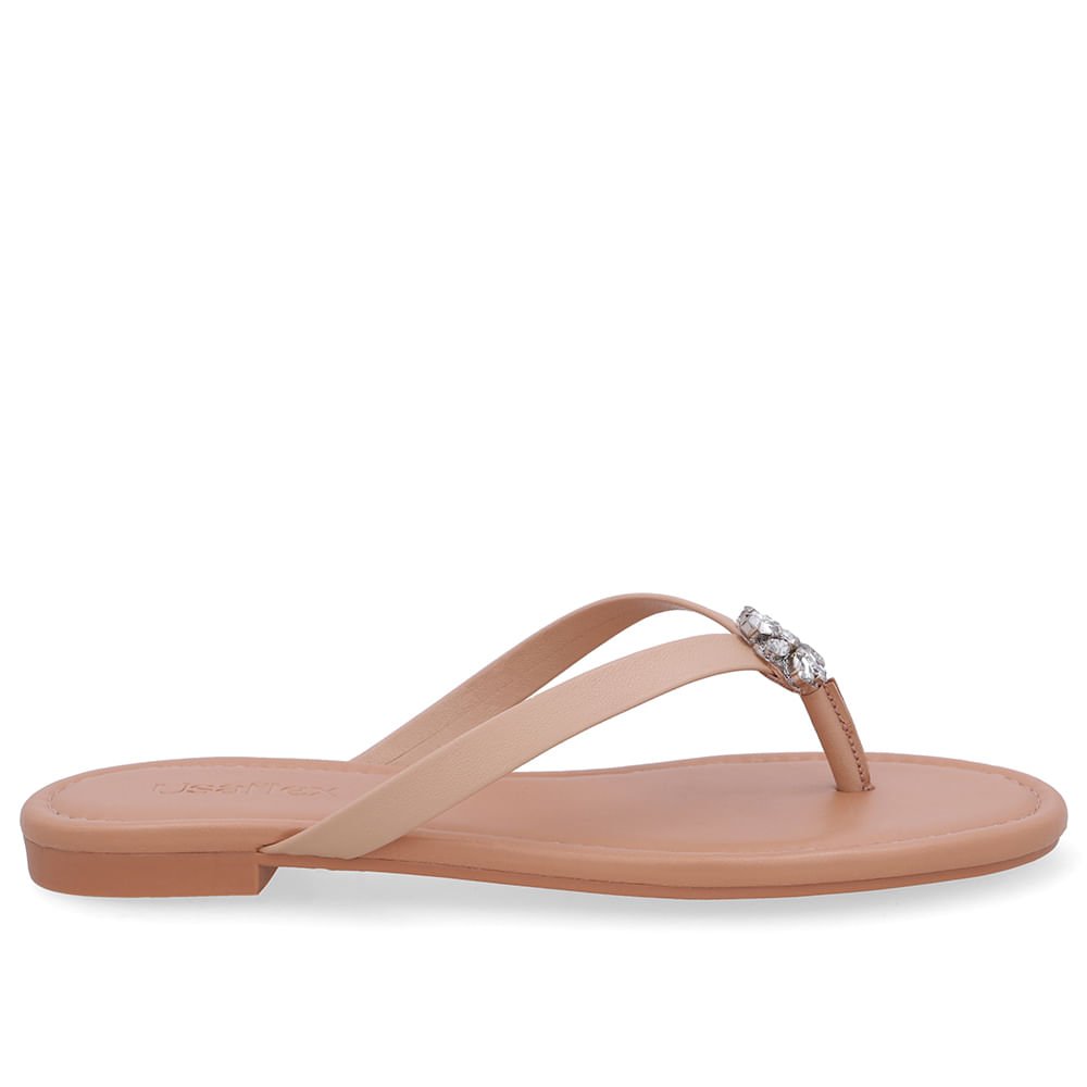 Chinelo Rasteiro Couro Bege