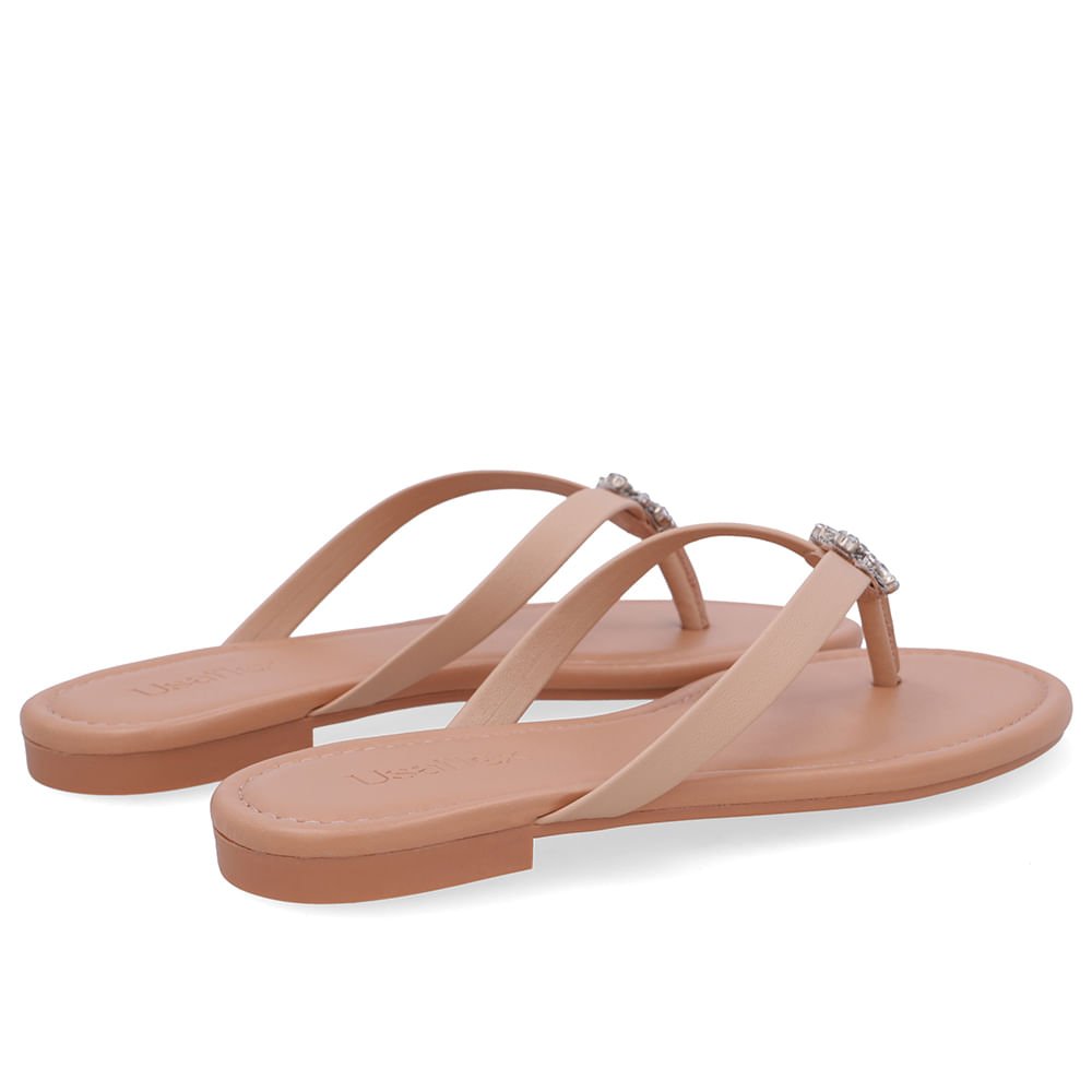 Chinelo Rasteiro Couro Bege Bege 3