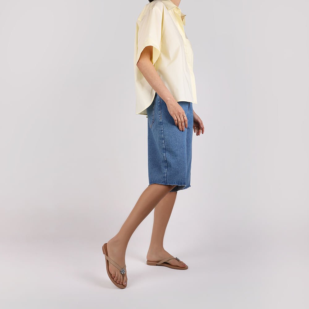 Chinelo Rasteiro Couro Bege Bege 4