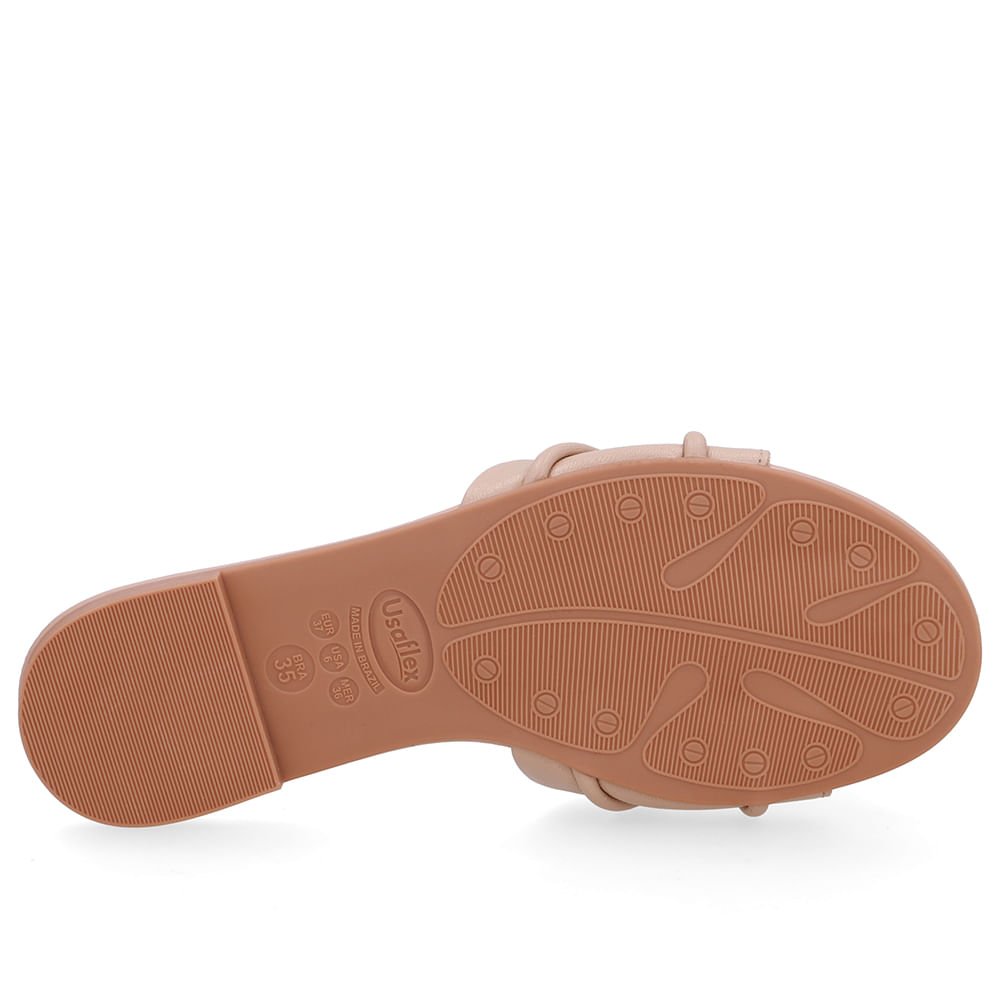 Rasteira Bico Redondo Couro Bege Tira Enfeite Bege 5