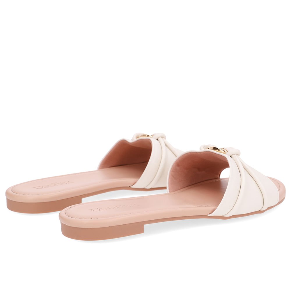 Rasteira Bico Redondo Couro Branca Marfim Tira Enfeite Branco 3