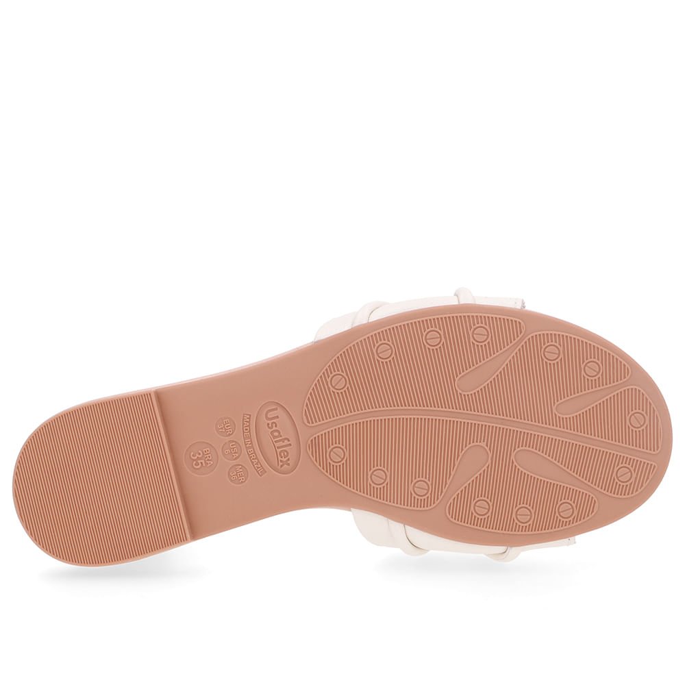 Rasteira Bico Redondo Couro Branca Marfim Tira Enfeite Branco 5