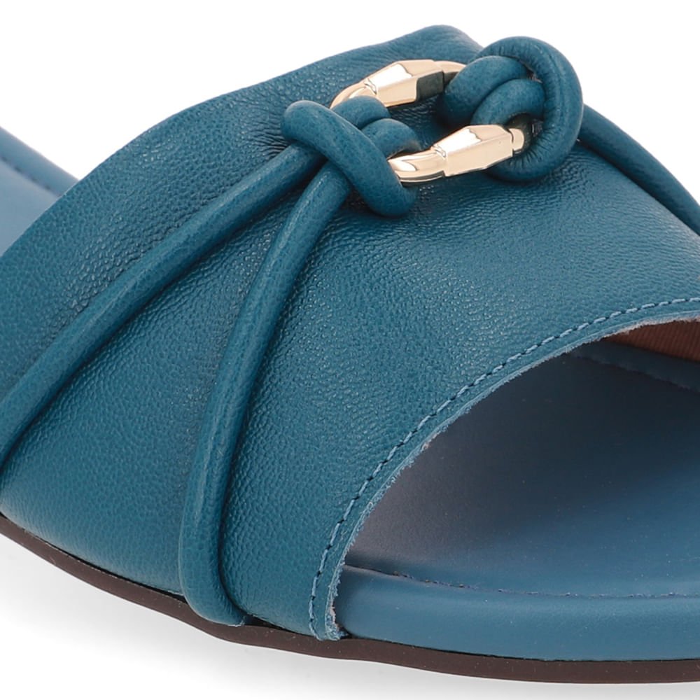 Rasteira Bico Redondo Couro Azul Tira Enfeite Azul 4