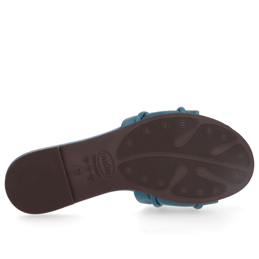 Rasteira Bico Redondo Couro Azul Tira Enfeite Azul 5