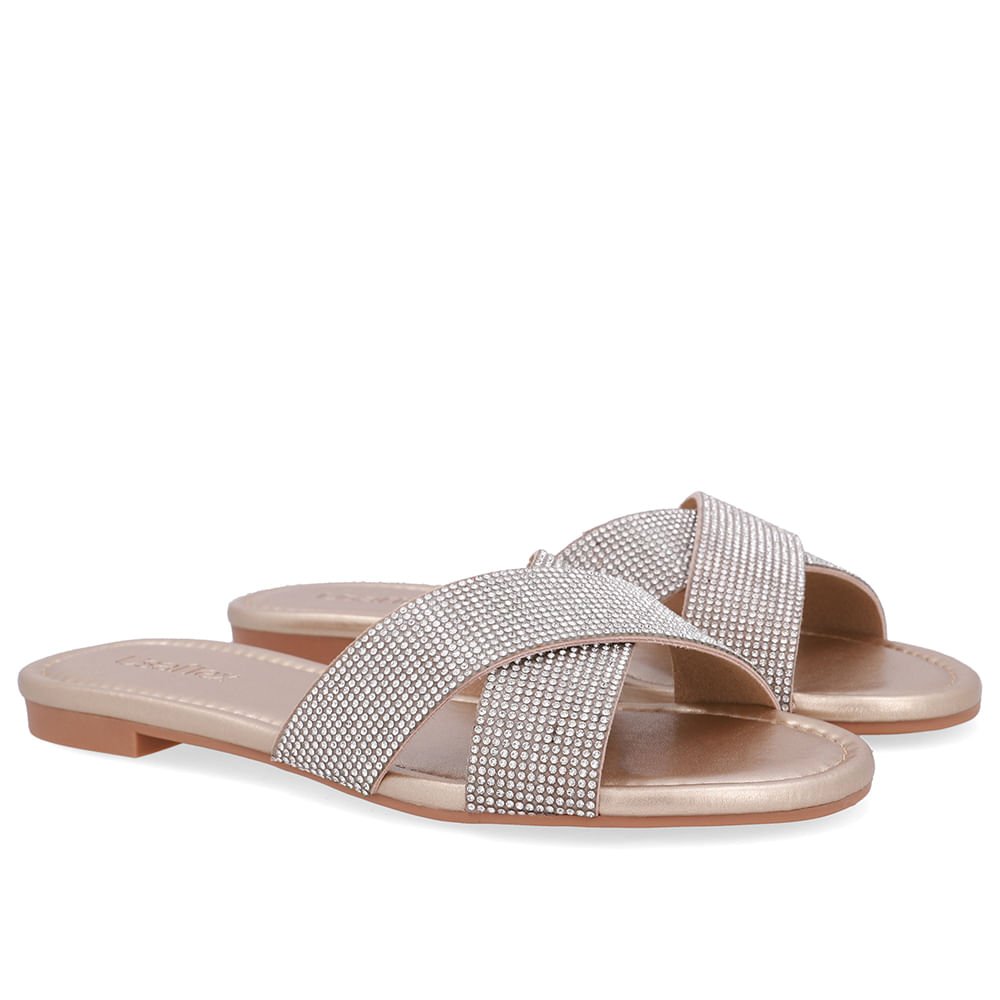 Slide Dourado Rasteiro Tira Strass Dourado 2