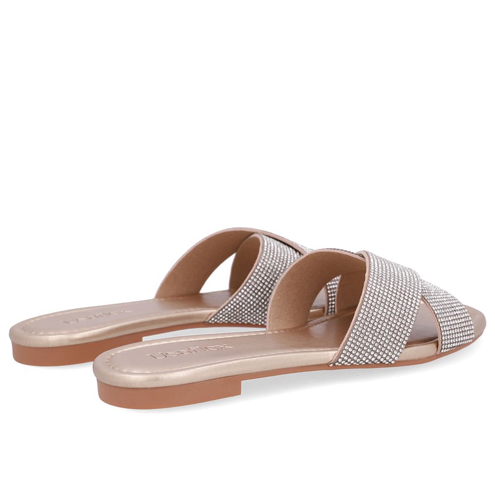 Slide Dourado Rasteiro Tira Strass Dourado 3