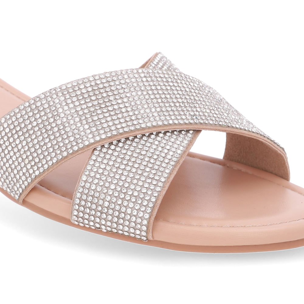 Slide Bege Rasteiro Tira Strass Dourado 4