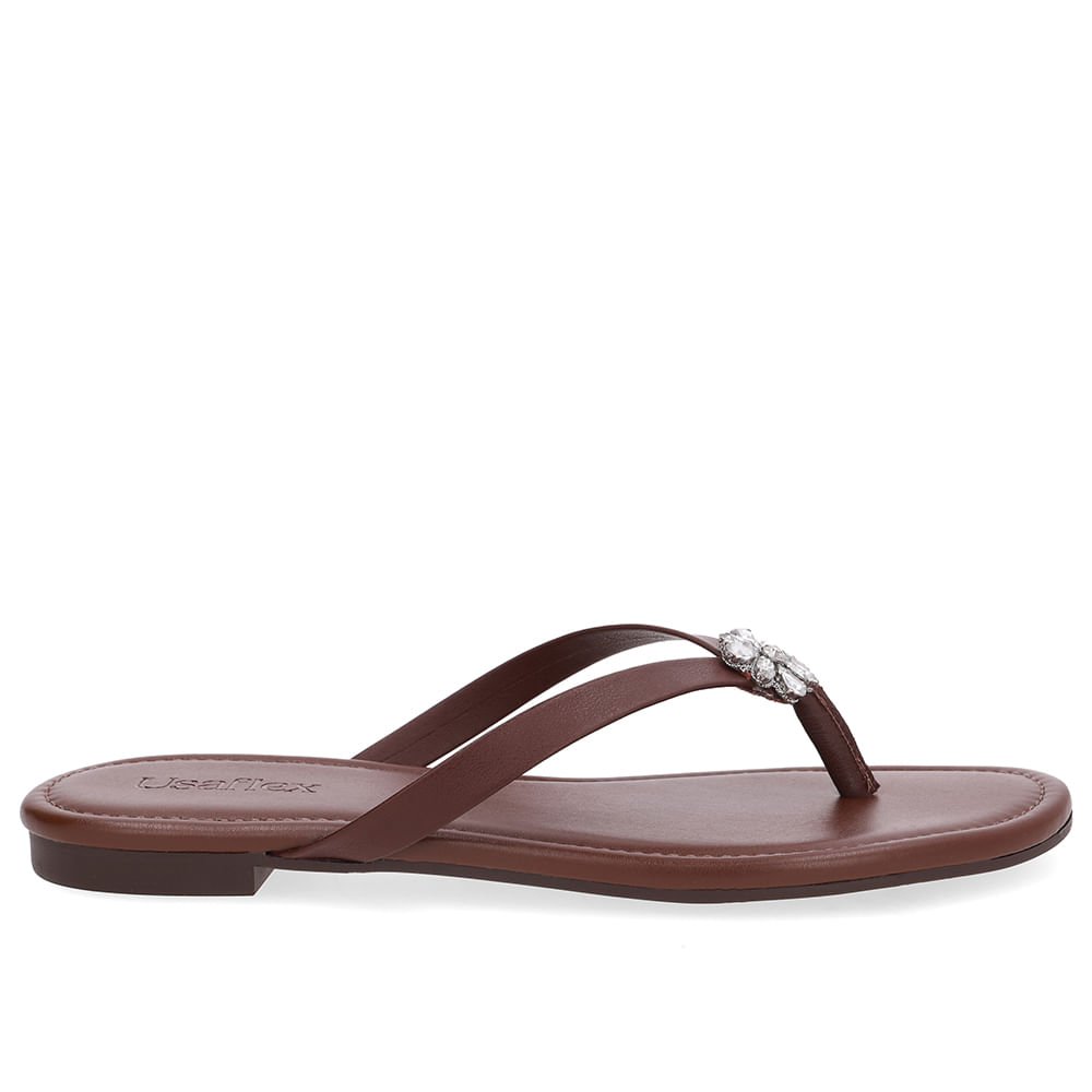 Chinelo Rasteiro Couro Marrom