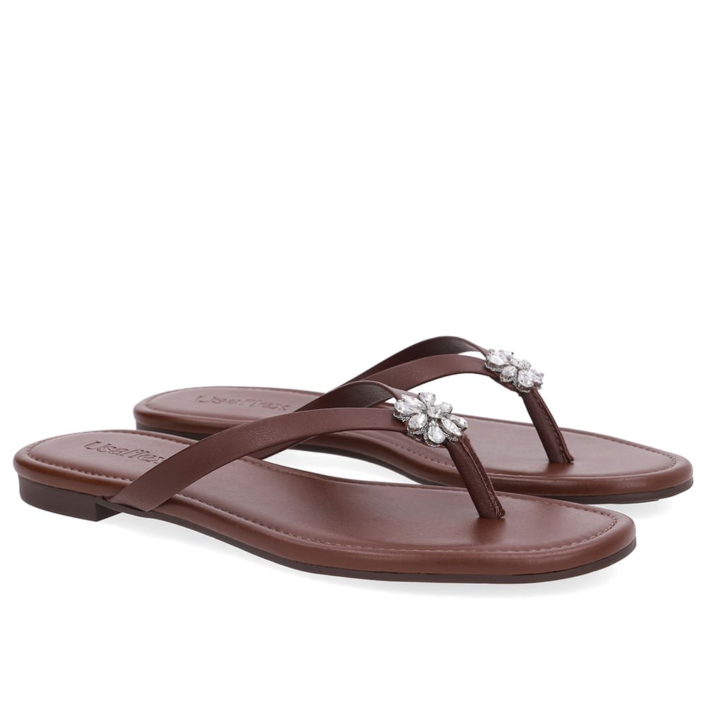 Chinelo Rasteiro Couro Marrom Marrom 2