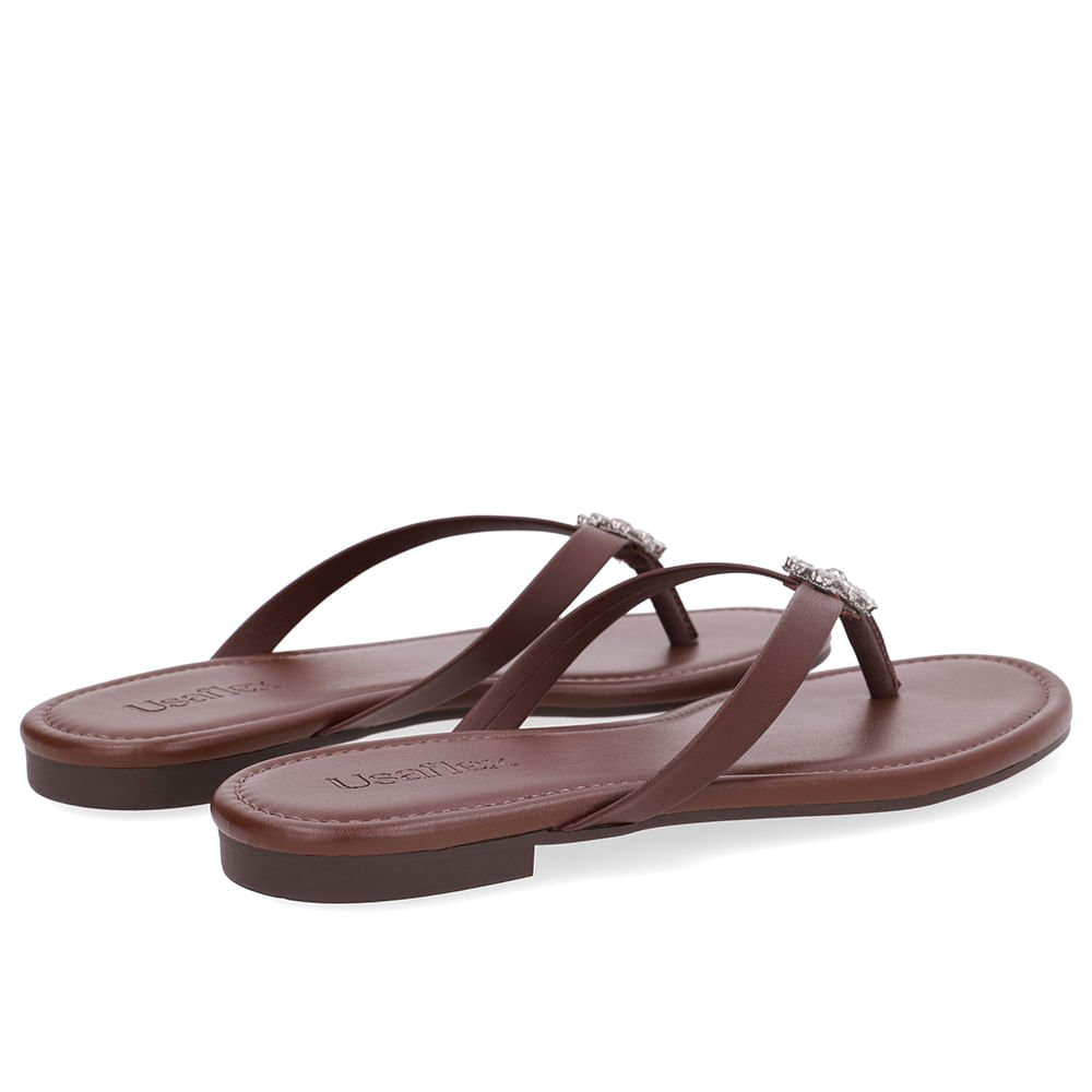 Chinelo Rasteiro Couro Marrom Marrom 3