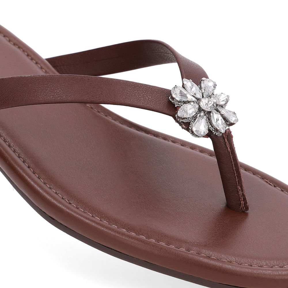 Chinelo Rasteiro Couro Marrom Marrom 4