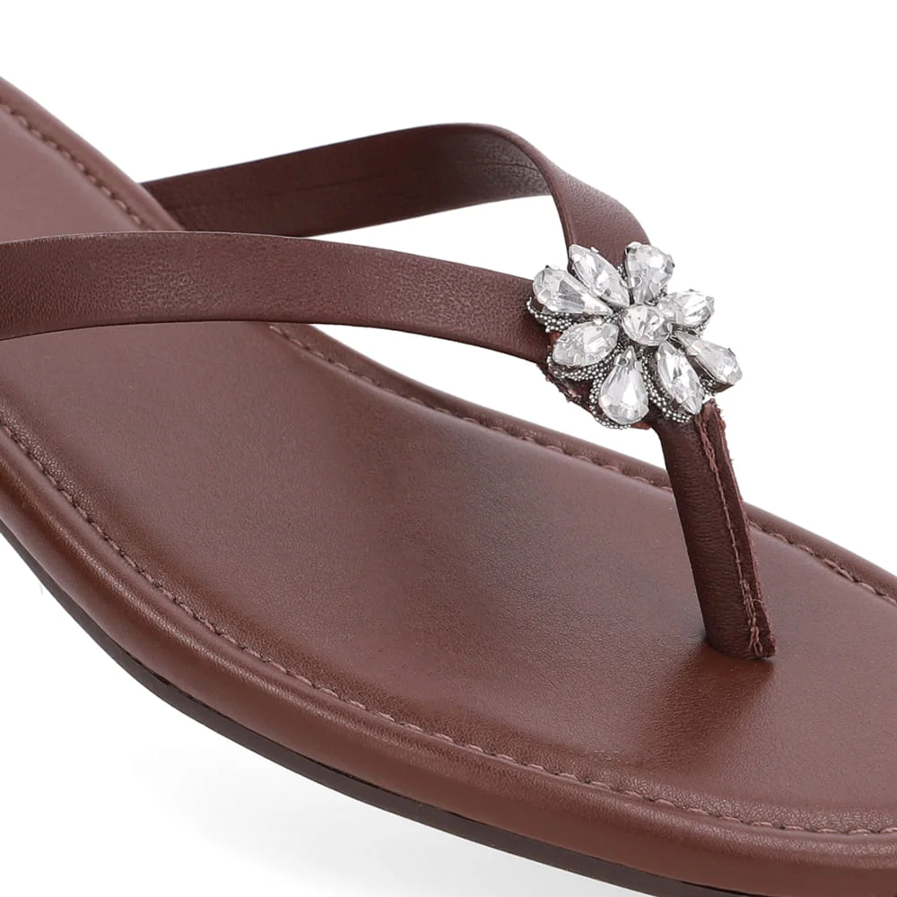 Chinelo Rasteiro Couro Marrom Marrom 4