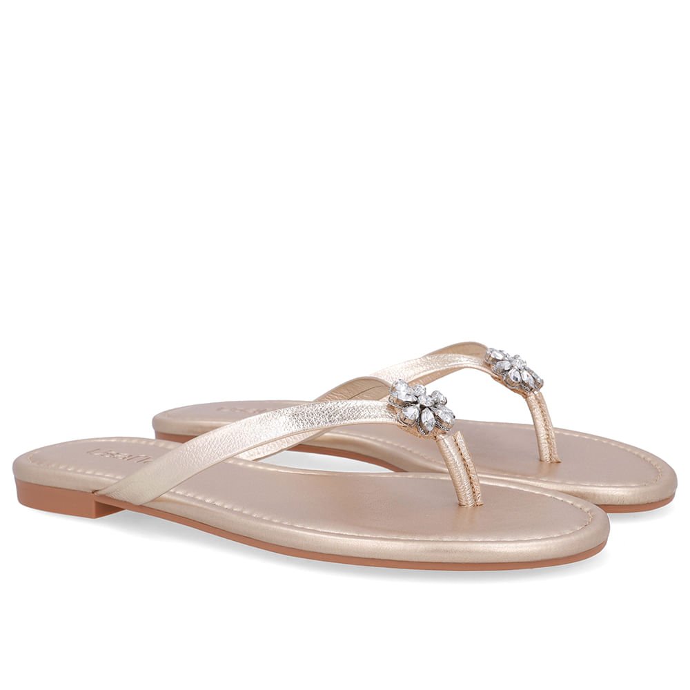 Chinelo Rasteiro Couro Dourado Dourado 2