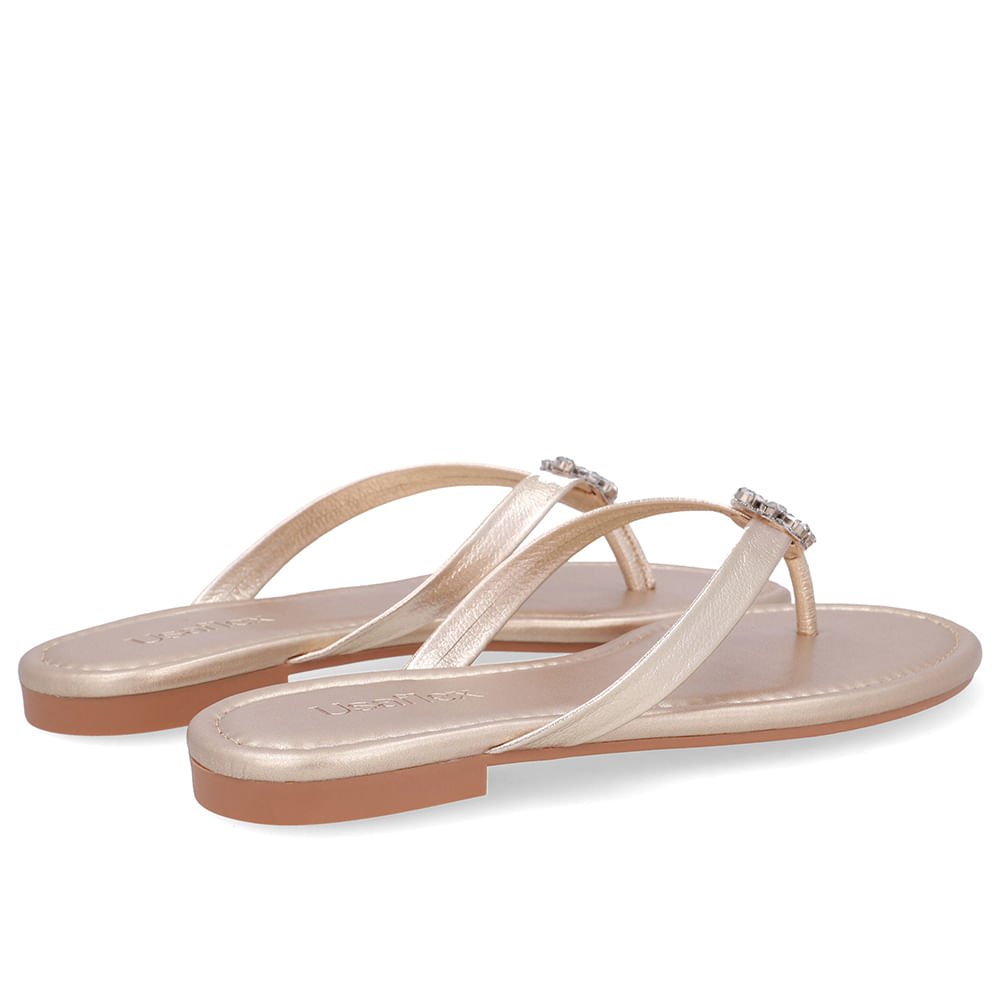 Chinelo Rasteiro Couro Dourado Dourado 3