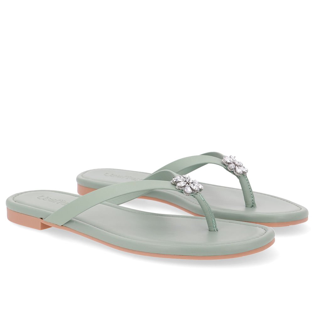 Chinelo Rasteiro Couro Verde Verde 2